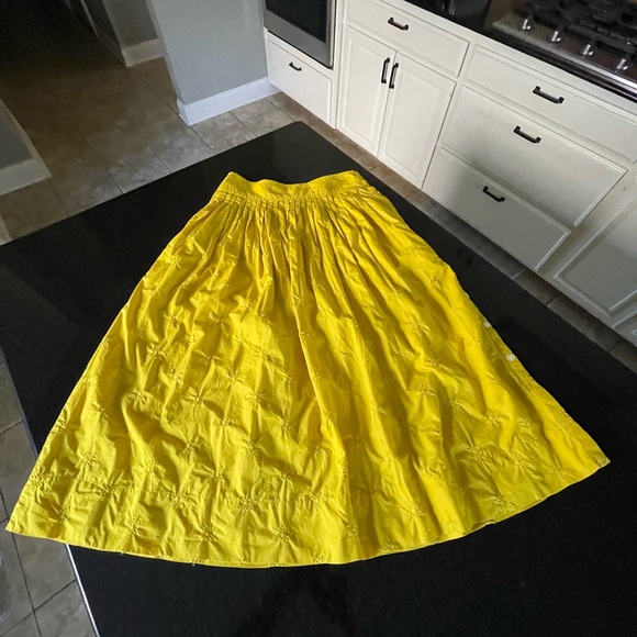 Gap yellow cotton poplin high waisted plated midi skirt - Picture 3 of 7